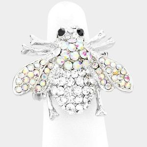 Silver Rhinestone Crystal Stretch HoneyBee Ring Statement Jewelry Accessories